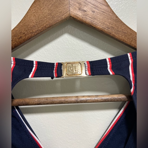 LAUREN Ralph Lauren Navy Striped Tie-back Women’s One-piece Swimsuit, Small - Picture 4 of 8